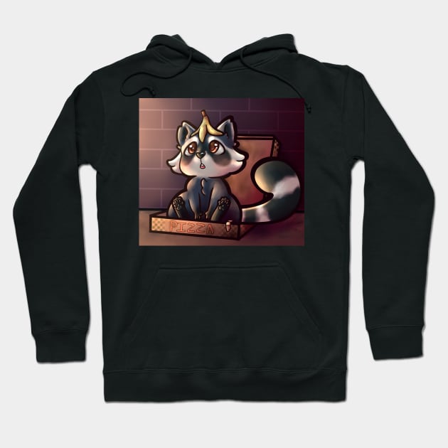 Raccoon in box with background Hoodie by OrangeRamphasto